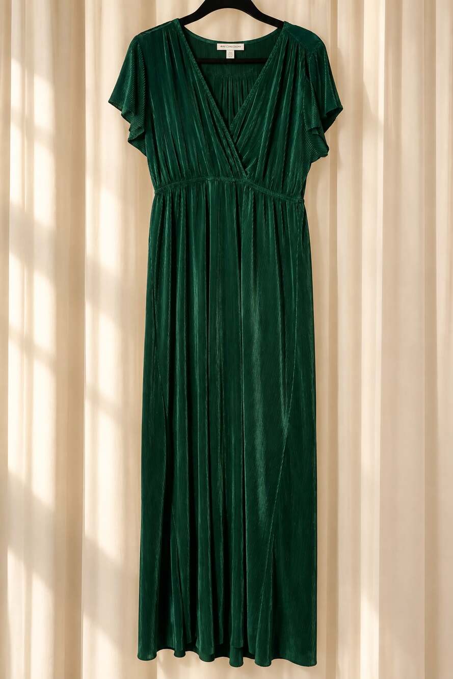 Baltic Born Christa Modest Maxi Dress Size XXL Forest Green Velvet Flutter